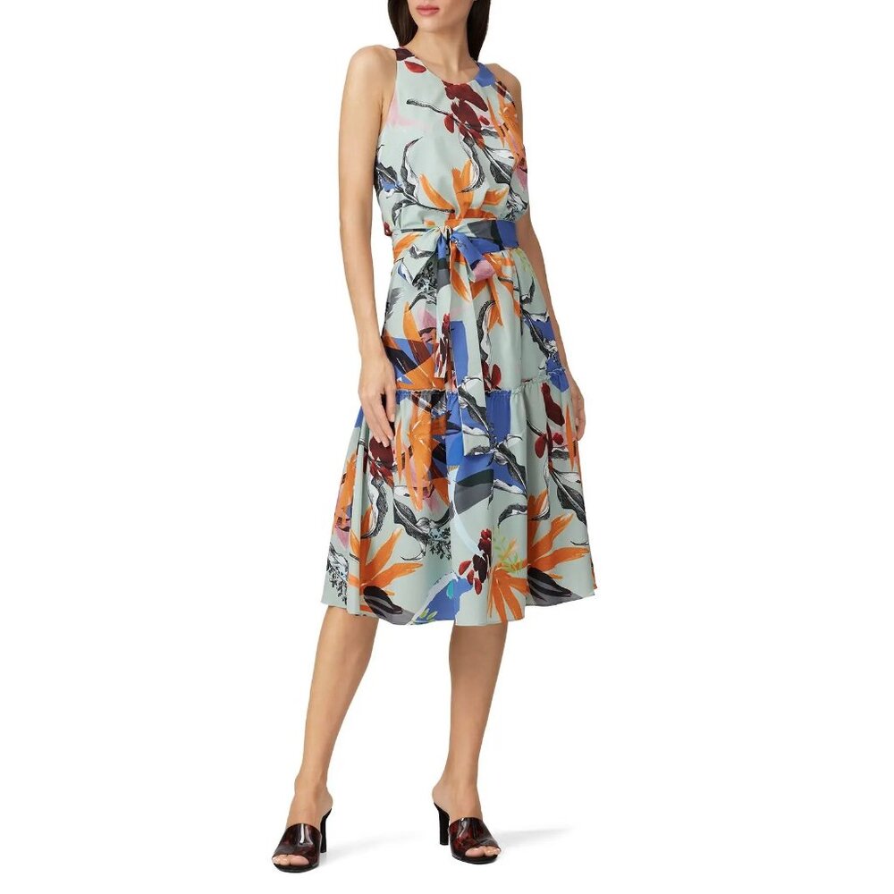 Slate & Willow Geometric Tiered Boho Whimsy Retro A-Line Dress  Sage Green US 2 - Picture 2 of 16